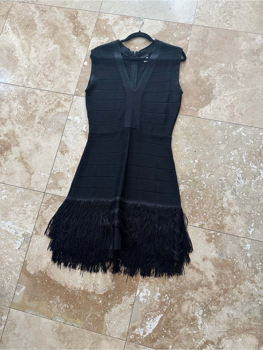 Sleeveless Black Fringe Hem Bodycon Dress